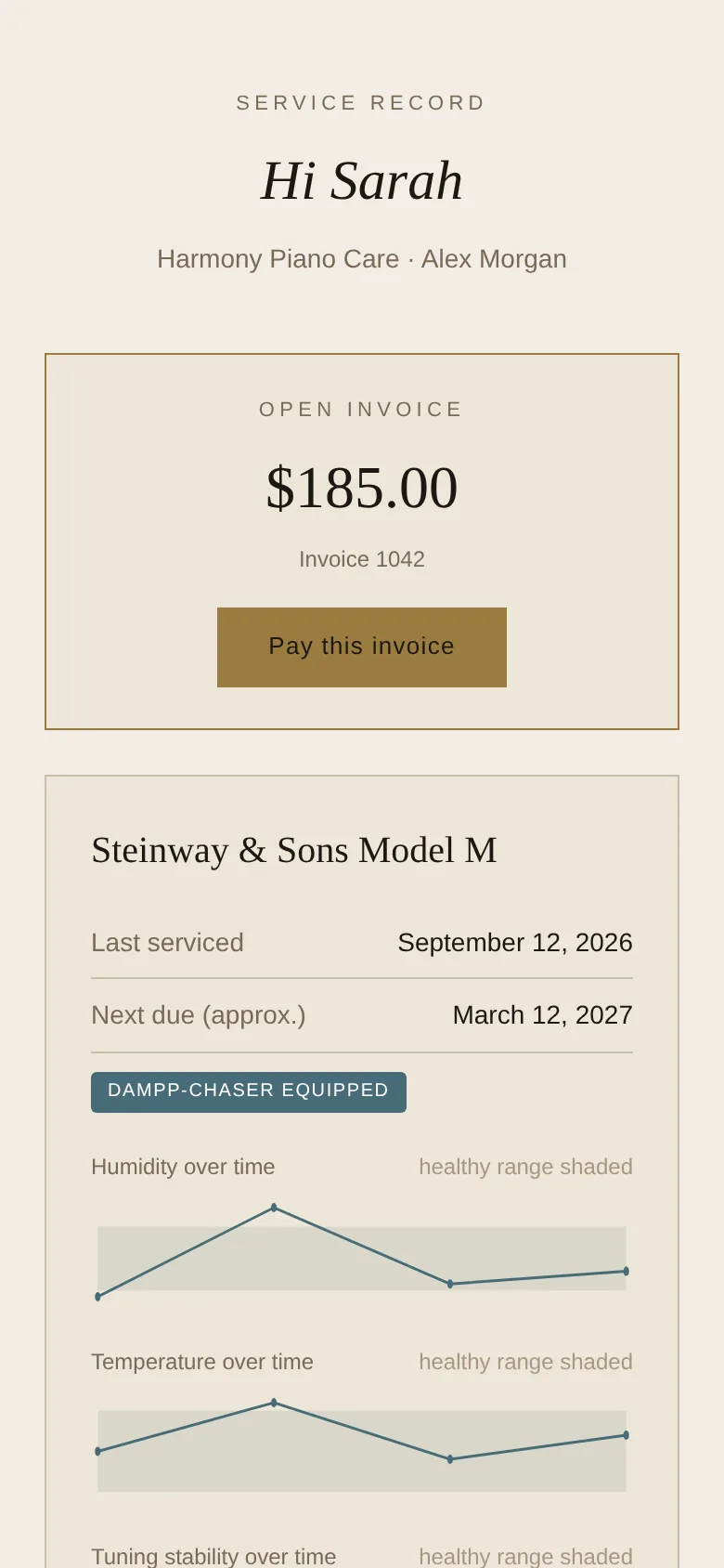 A client’s page with an open invoice and a Pay this invoice button